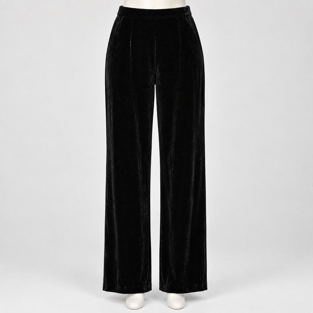 Jones New York Black Velvet Silk Blend Wide Leg Trousers Side Zip Womens 12